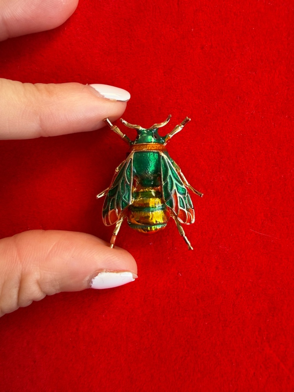 Green and Gold Enamel Bee Brooch